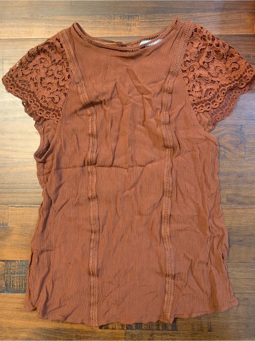 H&M Rust Crochet-Sleeve Blouse